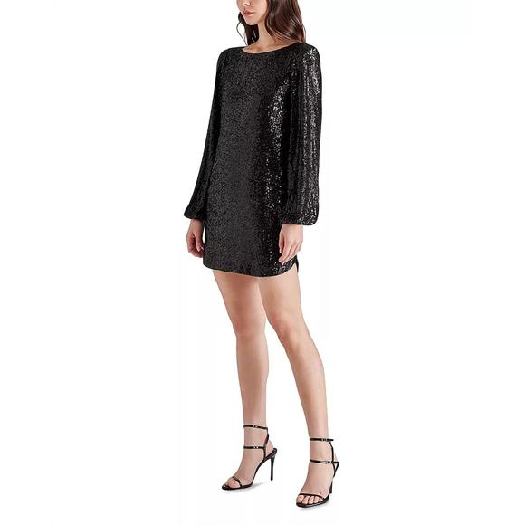 Steve Madden Charity Long Sleeve Sequin Dress Black